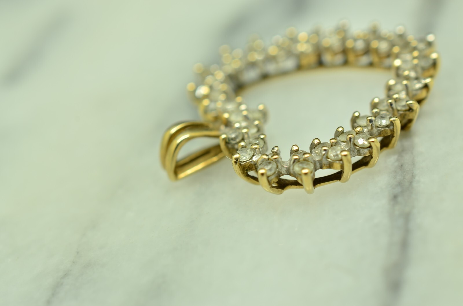 10K Yellow Gold Open Heart Pendant Charm Covered In Diamonds 0.44 TCW