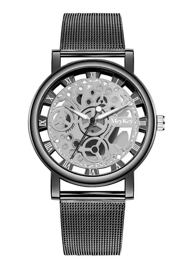 Women Skeleton Quartz Watch Stainless Steel Mesh Band Hollow Dial Fashion Wristw