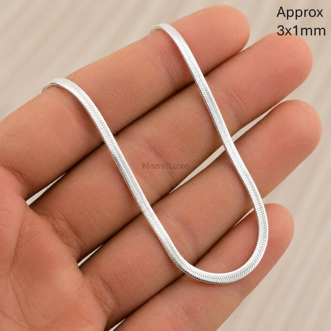 20″ Premium Silver Bonded Snake Chain 3mm Flat Herringbone Chain