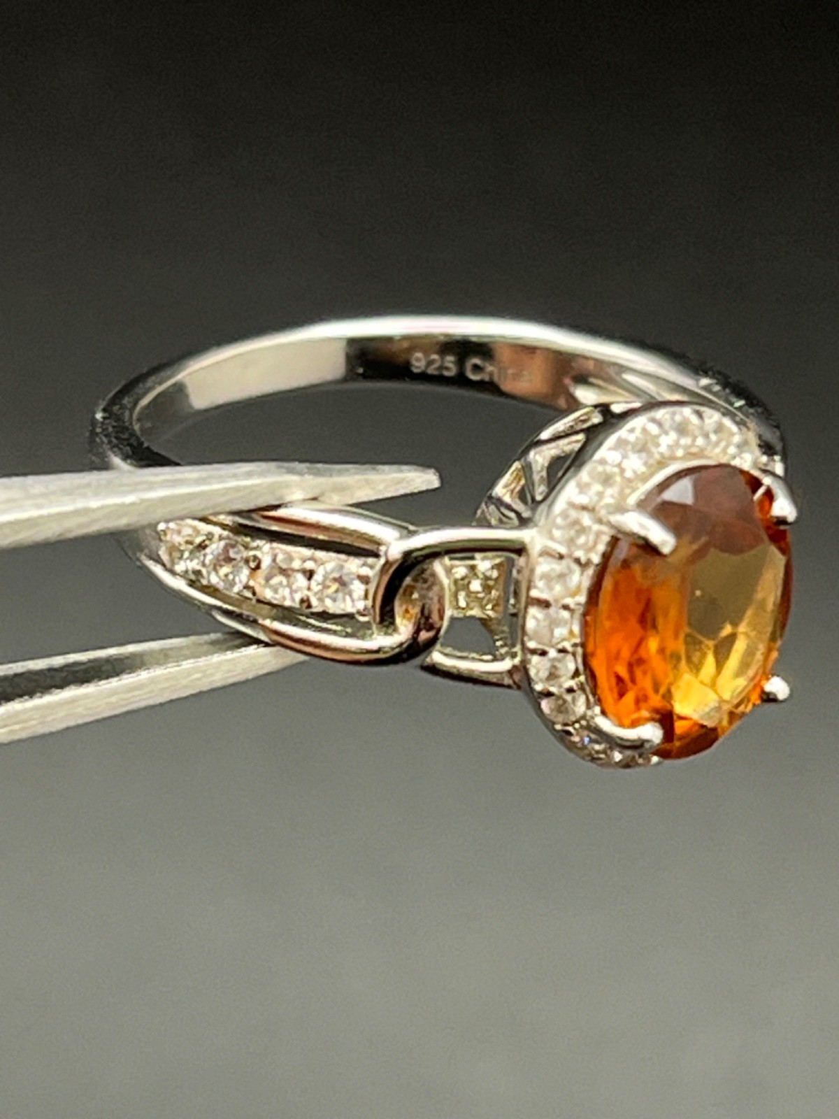 925 Stierling Silver Oval Hessonite .47CTW Citrine Ring 129