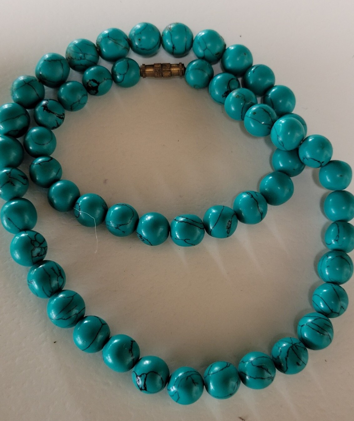 Vintage 45cm Blue Green Teal 180 Carat Turquoise Howlite 9mm Bead Necklace 39grm