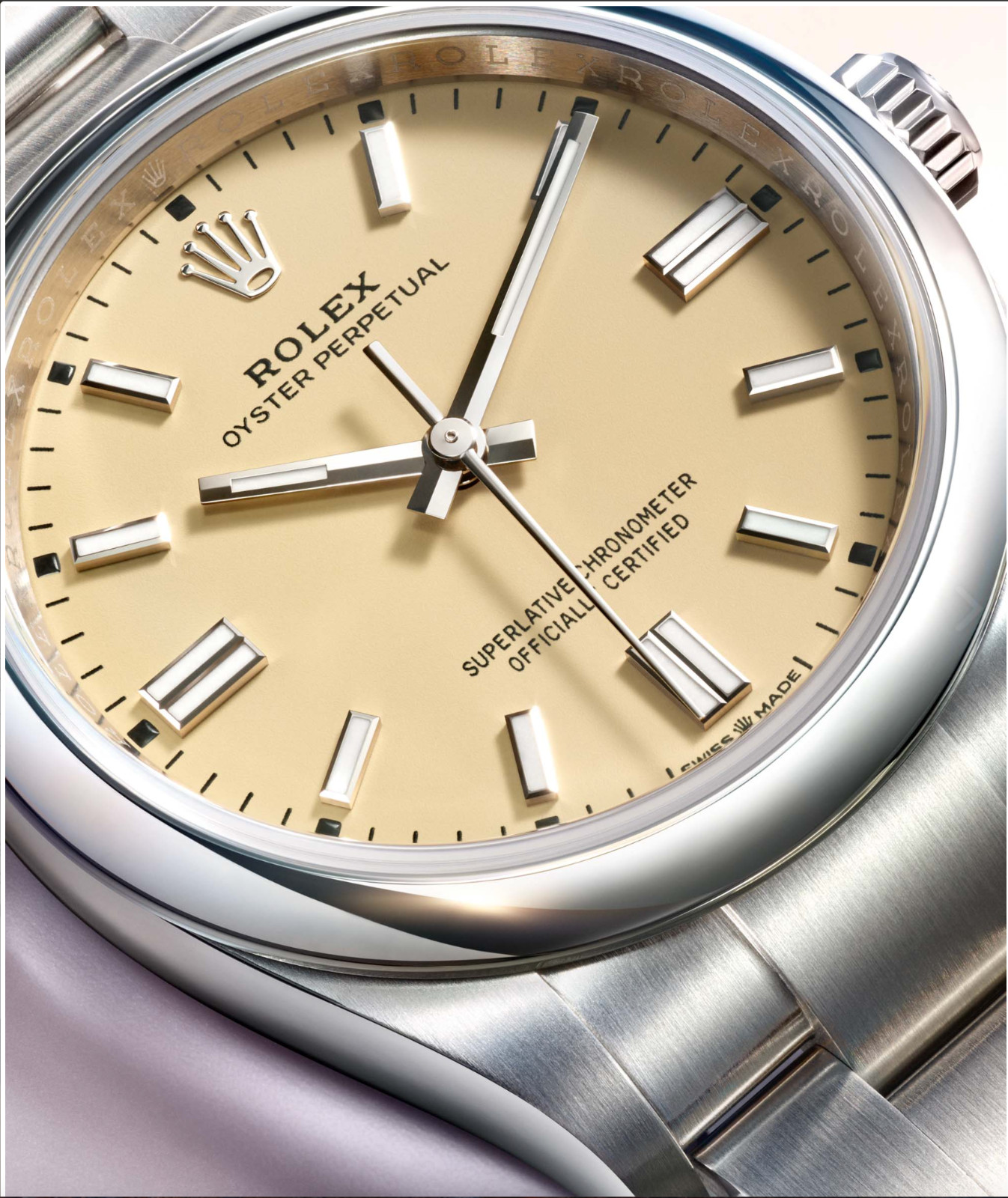 2025 NEW Rolex Oyster Perpetual 34mm – Beige Dial – Stainless Steel – Ref 124200