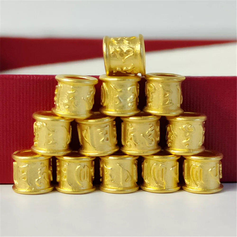 1pcs Pure 24K 999 Yellow Gold 3D 3.5mm Hole Hollow Six Words Tube Bead Pendant