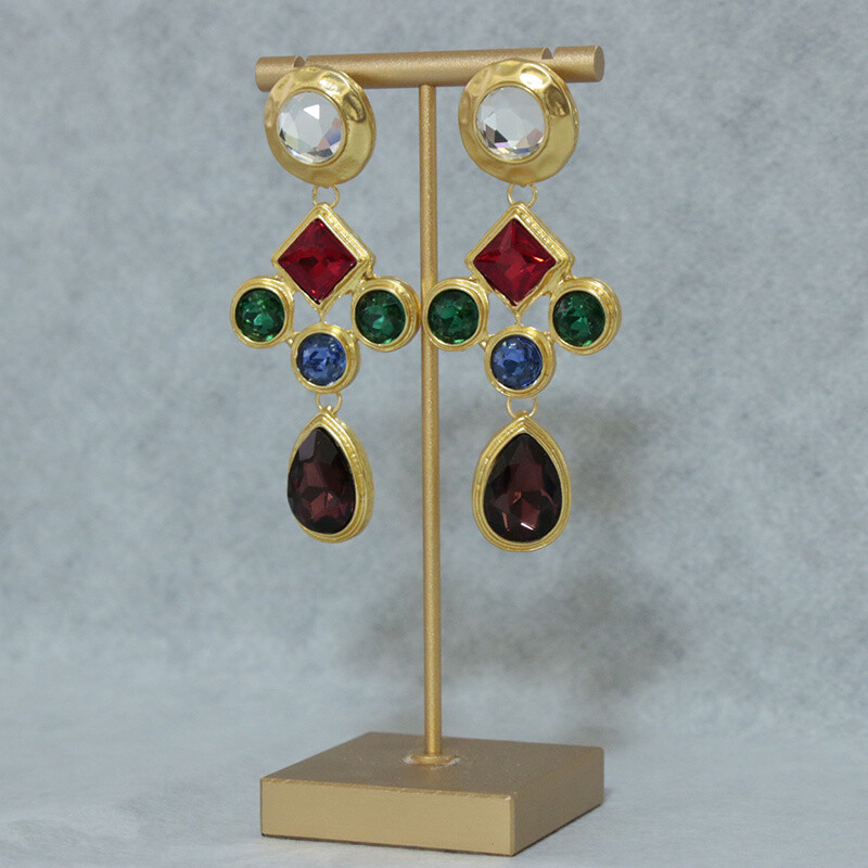 Exaggerated Woman Girl Retro Blue Crystal Palace Earrings Retro Elegant Earring