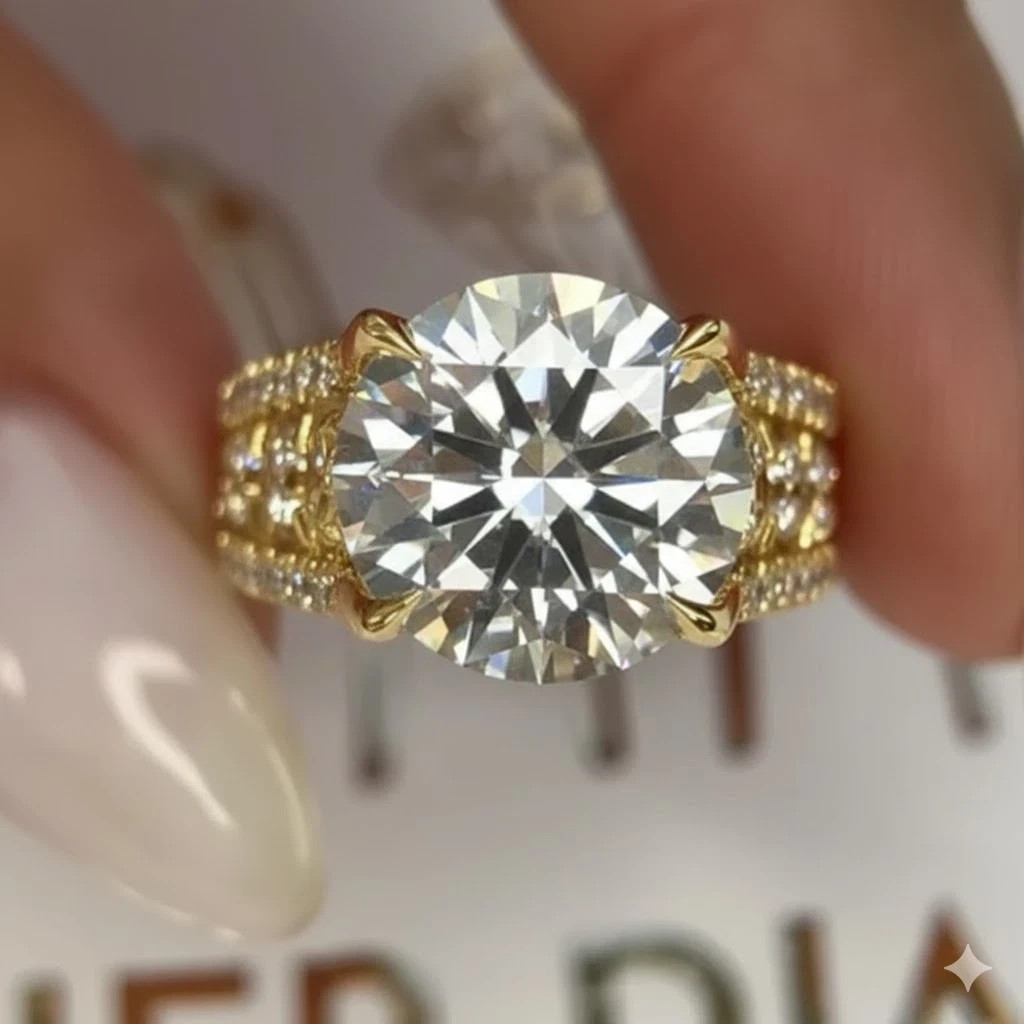 6CT Lab Grown Diamond New Antique Style Gift Round Cut Ring Real 14k Yellow Gold