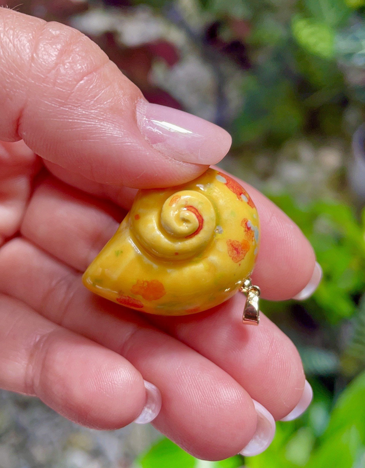 Handmade Ceramic Pendant Jewelry. Unique piece. Orange speckles