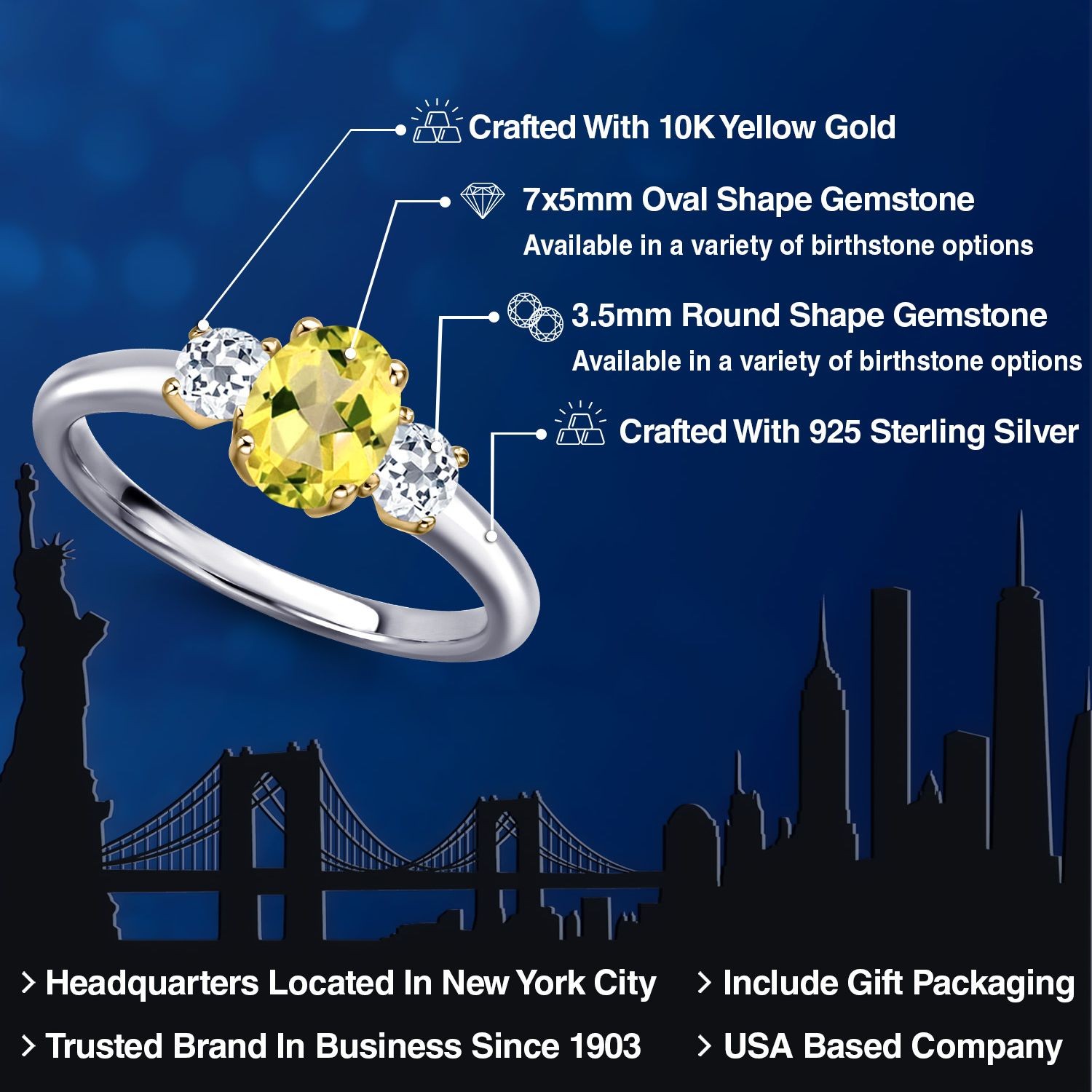 925 Silver and 10K Yellow Gold Canary Mystic Topaz and White Topaz Engagement