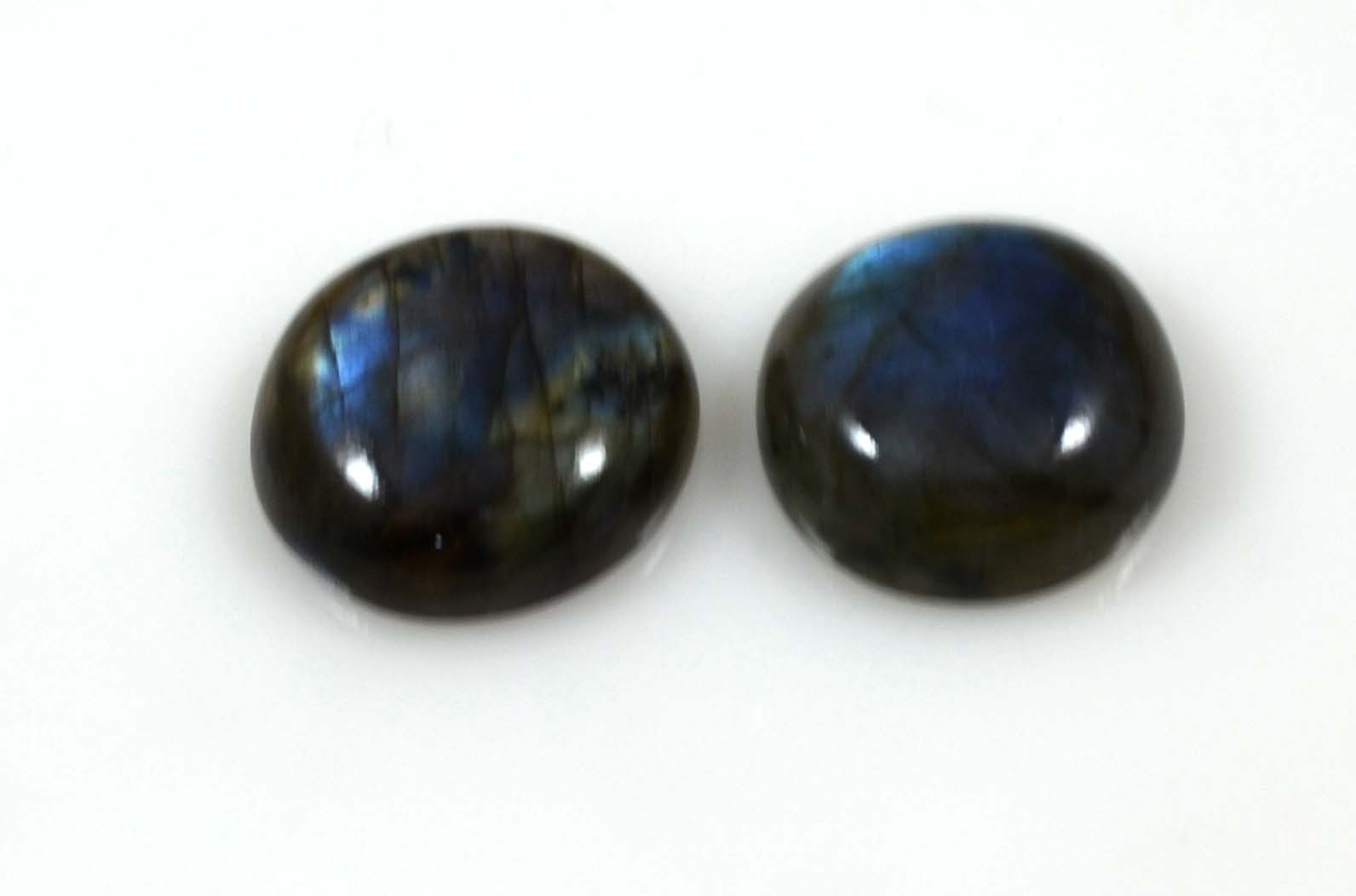 50Ct. Natural Round Blue Flashy Labradorite (2pcs Set) Cabochon Gemstone-A1682