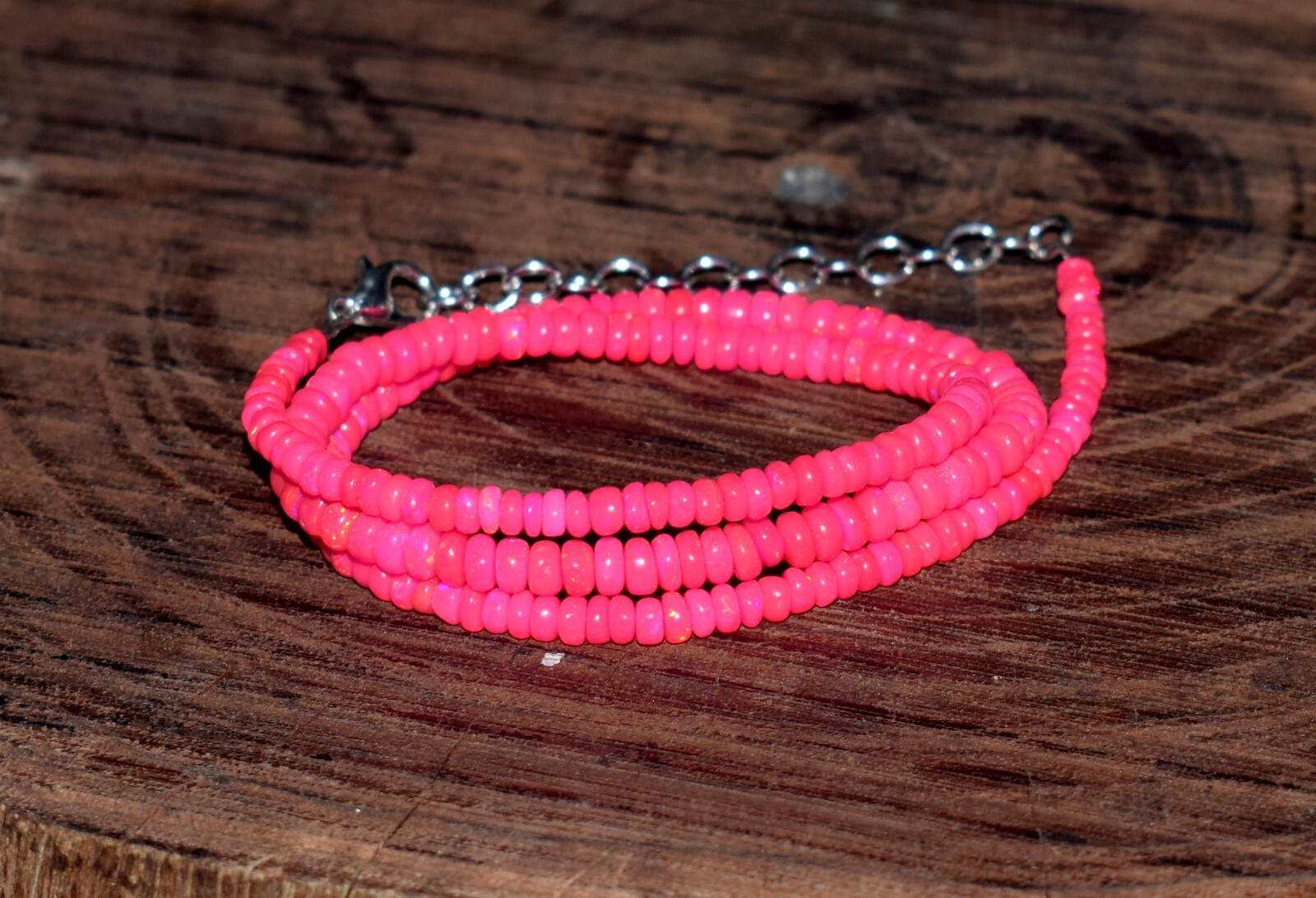 16″Natural Ethiopian Pink Opal Wello Fire Opal Gemstone Bead Necklace 3-4mm