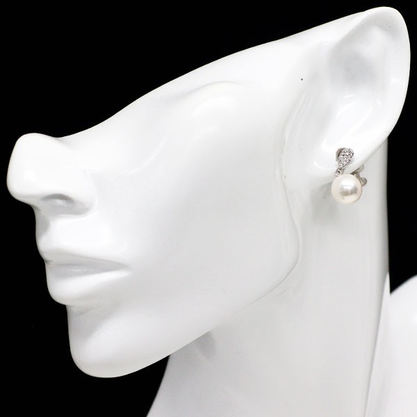 K18WG Akoya Pearl Diamond Earrings Approximately 9.1mm in diameter D0.24ct – Aut