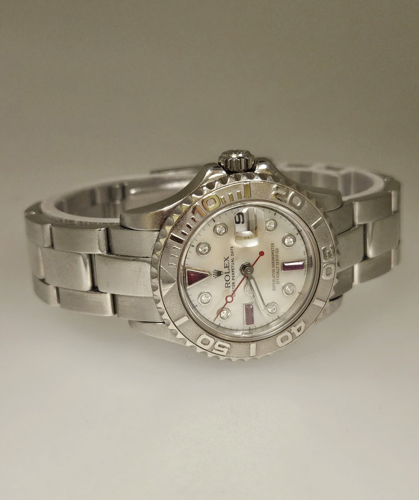 Rolex Yacht Master Lady Stainless Steel Watch Platinum Dial & Bezel 29mm 169622