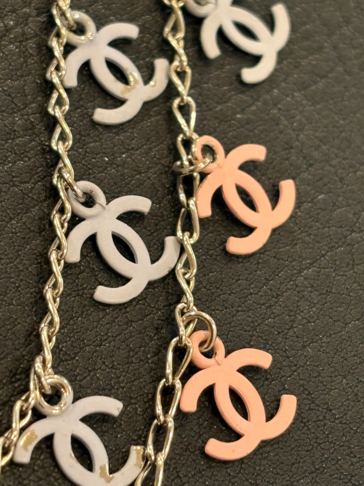 CHANEL Necklace Pendant choker Coco Mark CC Logo Auth Silver kenjp Blue Pink