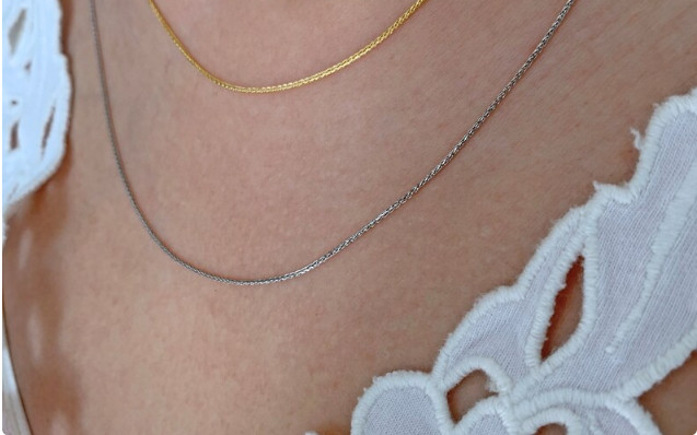 18k White Gold 16″ Basket Rope Round Wheat Link Chain Necklace 1.4 mm 3.3 grams