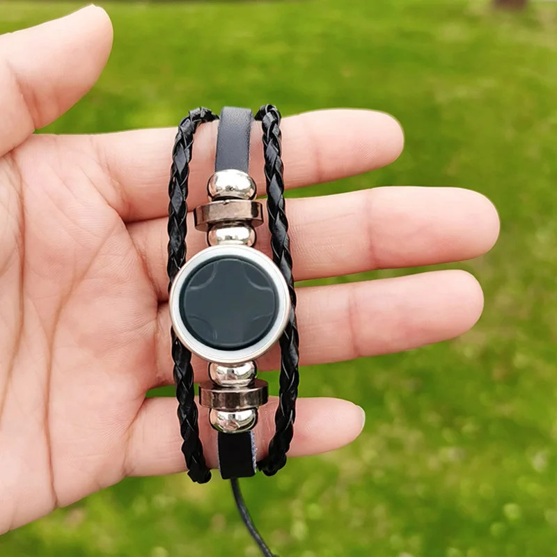 FIMAOHip Hop Video Game Controller Bracelet Leather Braided Glass Button