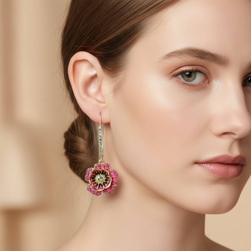 US Seller Betsey Johnson Rose Dangle Earrings Multi-color