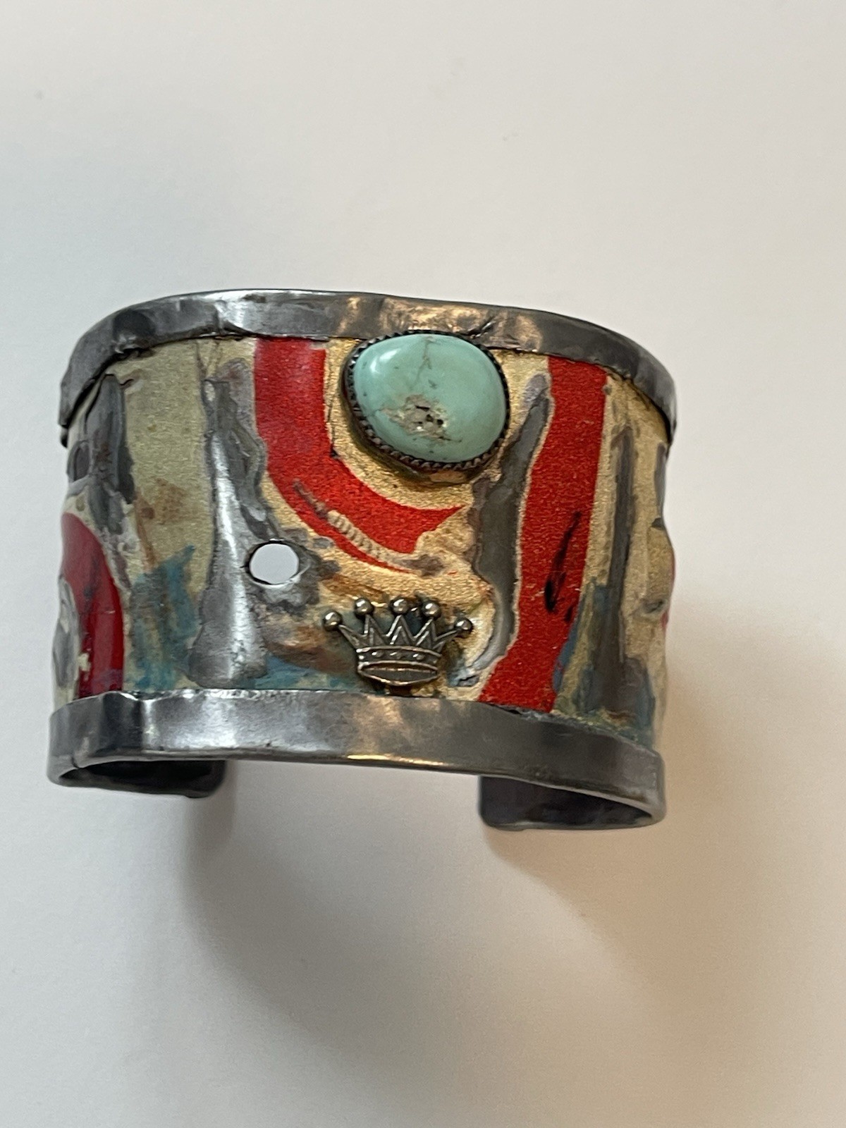 Kit Carson Handcrafted License Plate Cuff Bracelet Turquoise Rustic Star Crown