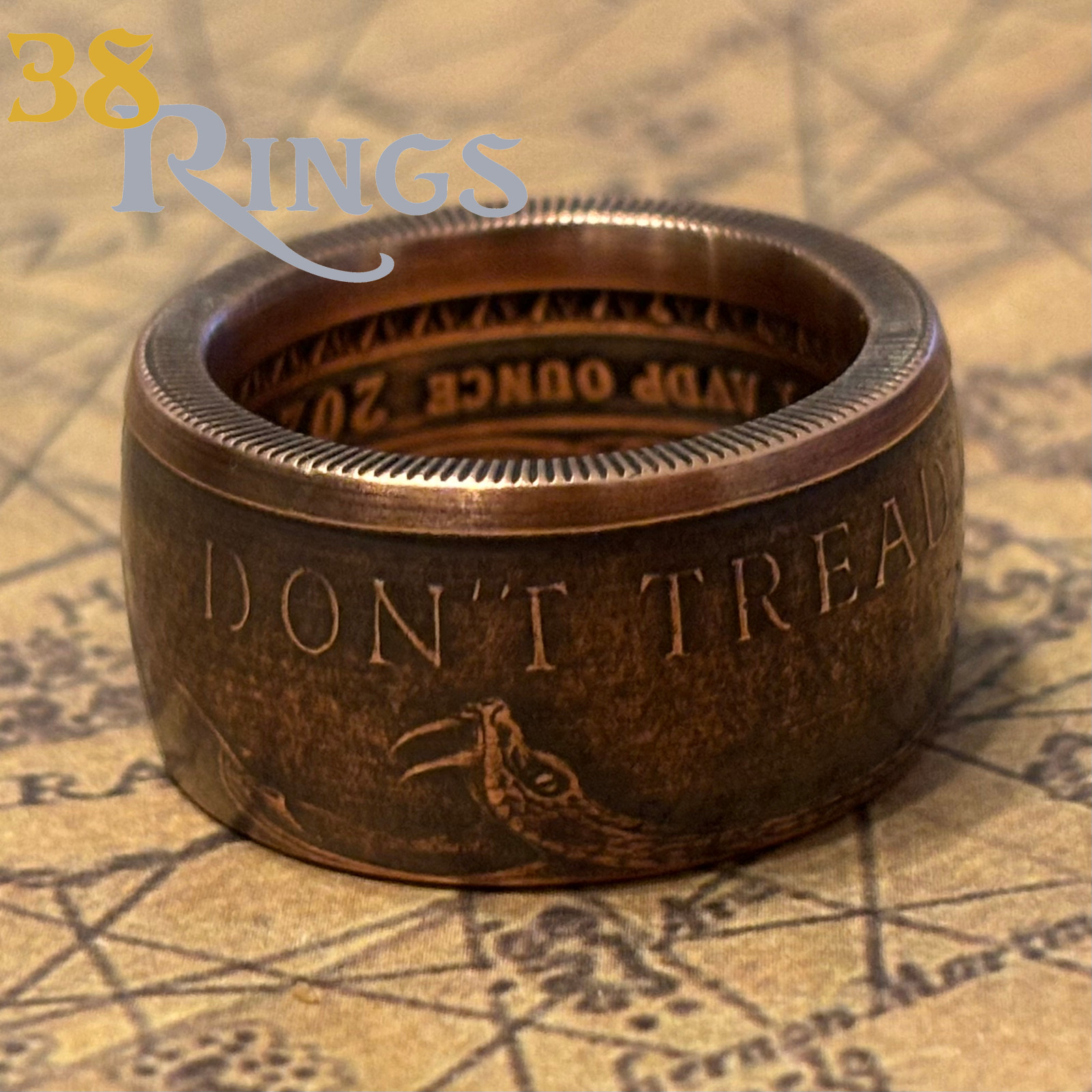 COPPER “DON’T TREAD ON ME” Gadsten Flag Coin Ring 1 TOz USA America SIZE 7-14