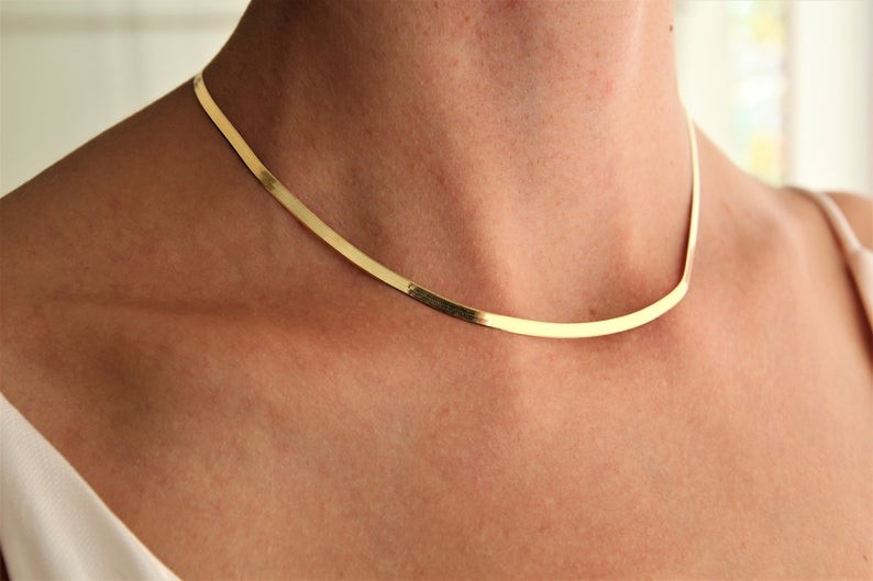 Men&women’s Real 18K Yellow Gold Filled 18″ 5mm wide Flat Snake Chain Necklace