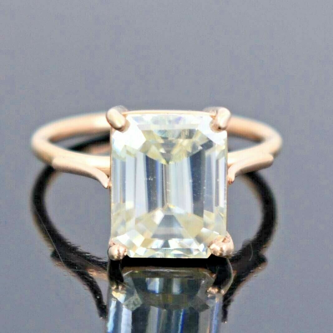 5 Ct Off White Emerald Cut Treated Diamond Ring With Rose Gold Plated Certified