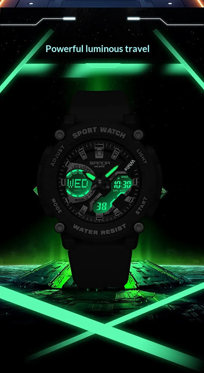 Sport Multiple Functions Watch Dual Display Quartz + Electronic 12/24 Hour 5Atm