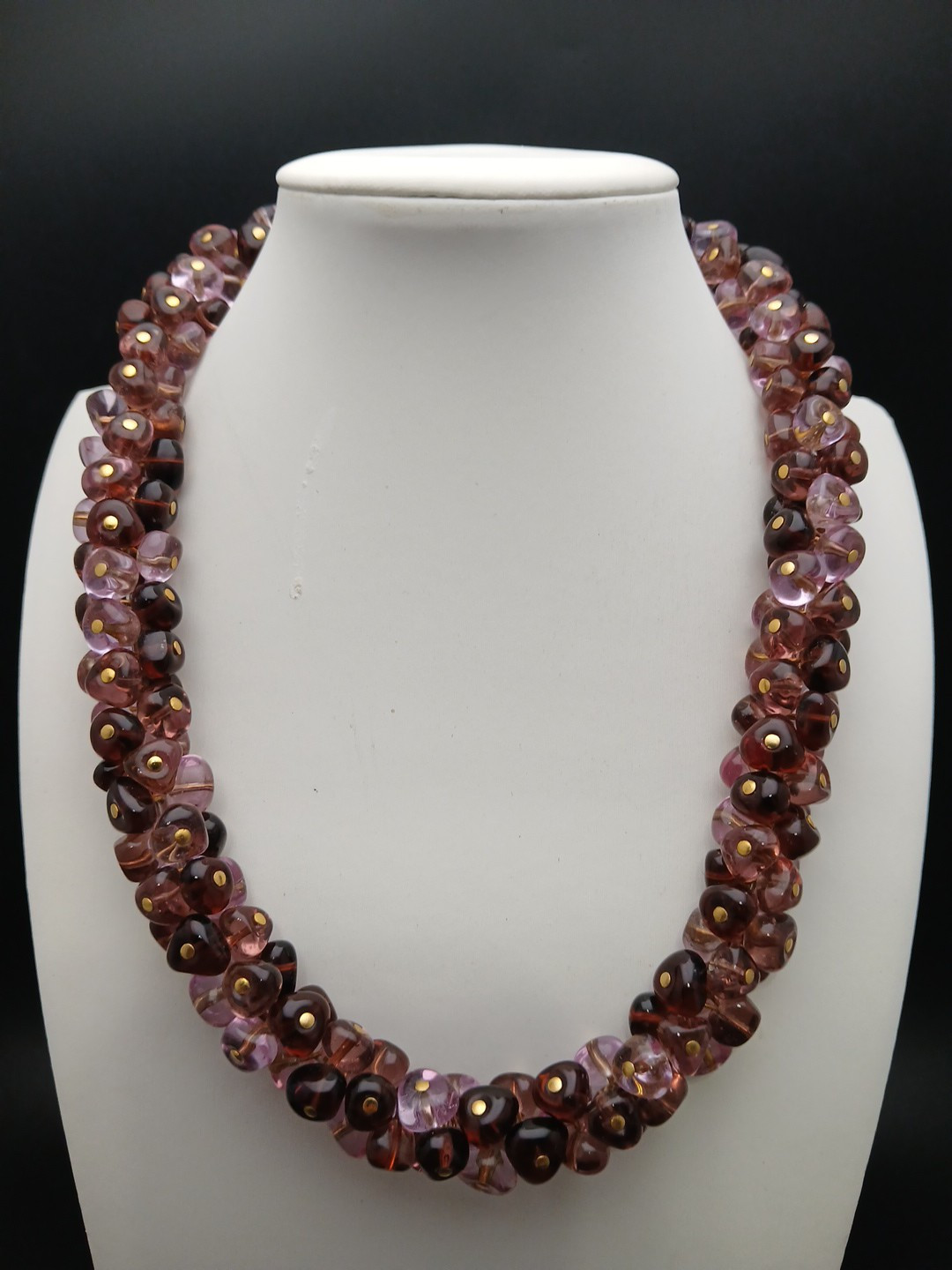 ANTICA MURRINA VENEZIA gold tone murano purple glass beaded clustered necklace