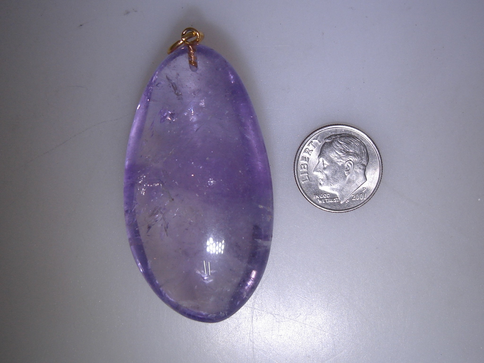 BEAUTIFUL LARGE 34 GRAMS 2 1/4″ POLISHED GENUINE AMETHYST PENDANT! APPXO. 17 TCW