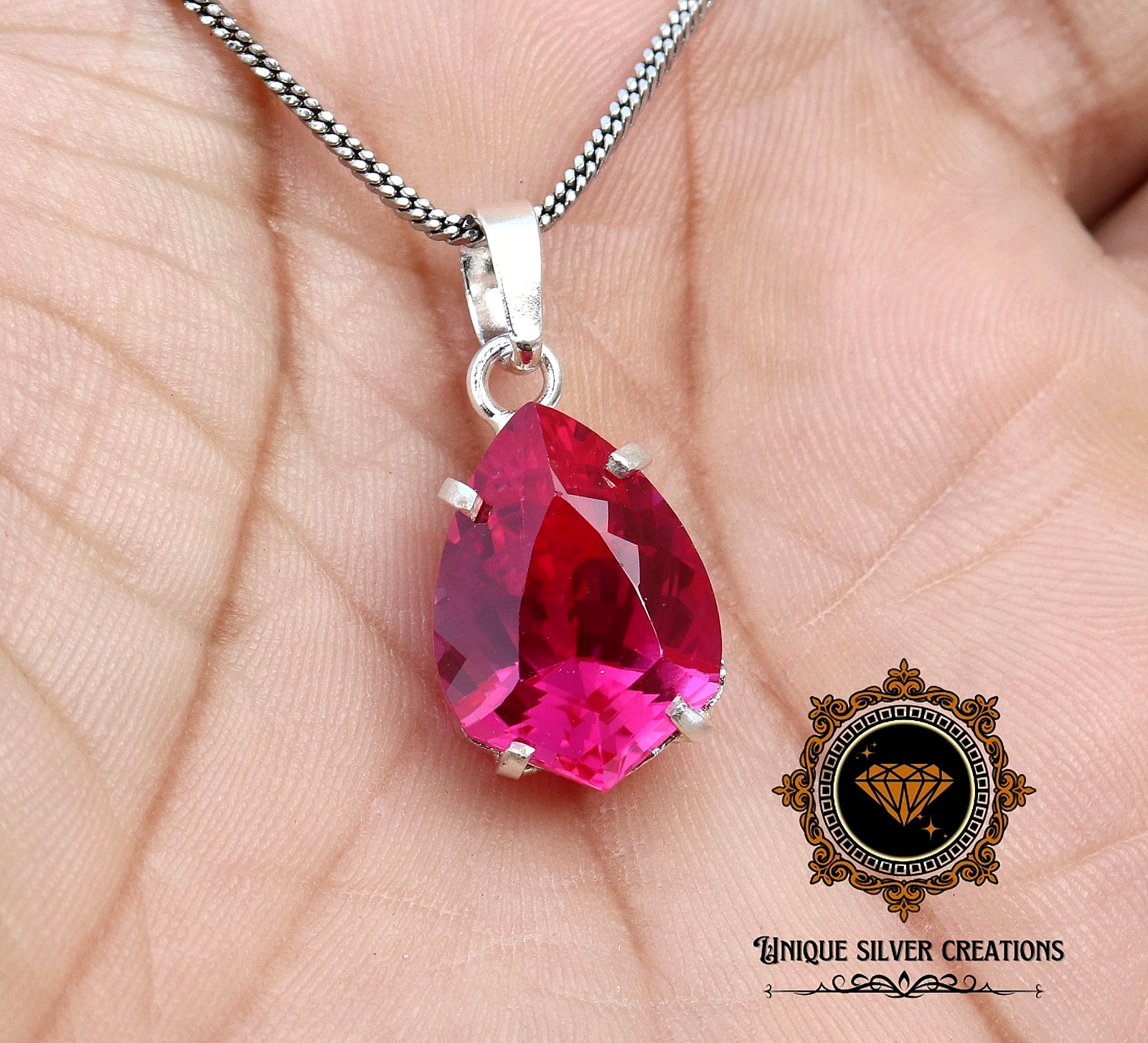 Natural Pink Ruby Solid 925 Sterling Silver Pendant Loose Gemstone 18.20 Ct