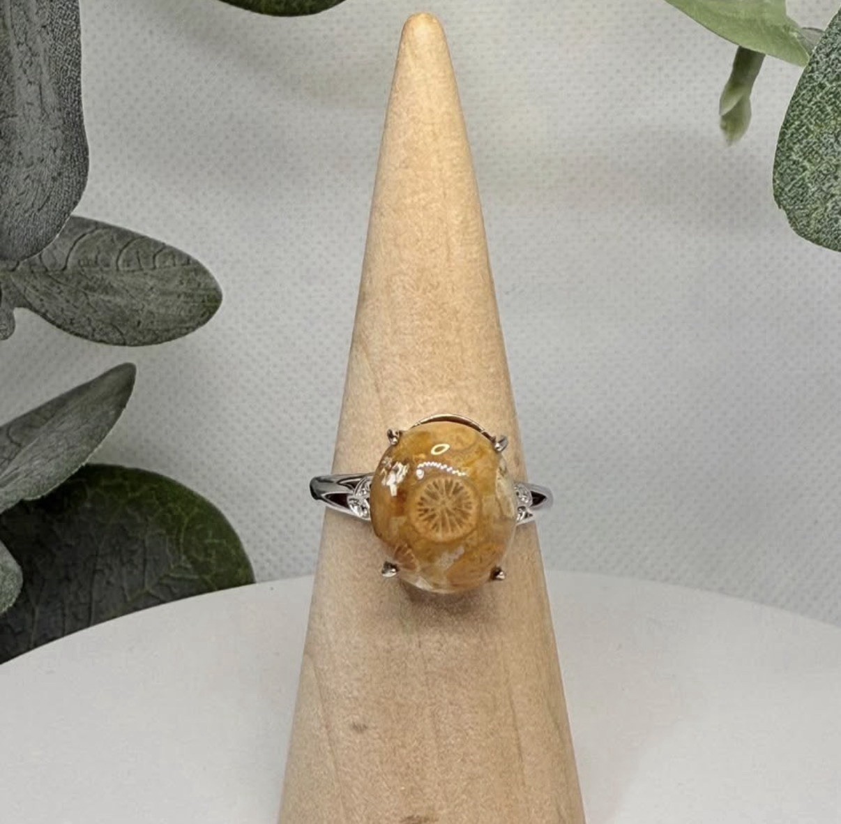 Coral Jade Yellow Adjustable Ring 14.6/9.4MM