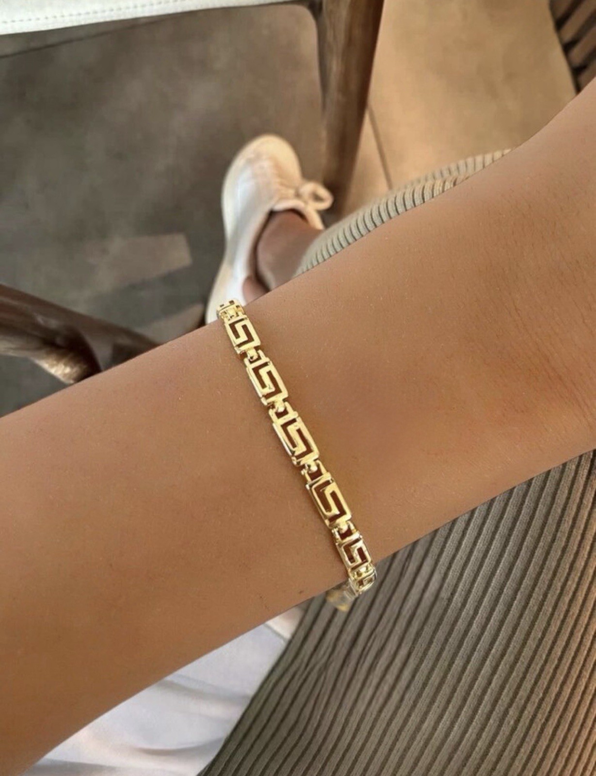 14k Gold Plated Greek Key Bracelet Minimalist Jewelry