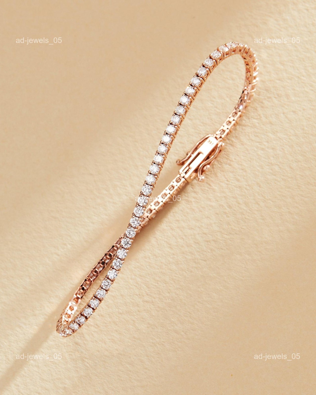 Diamond Tennis Prong Set Mother’s Day Wedding Proposal Bracelet 14K Rose Gold