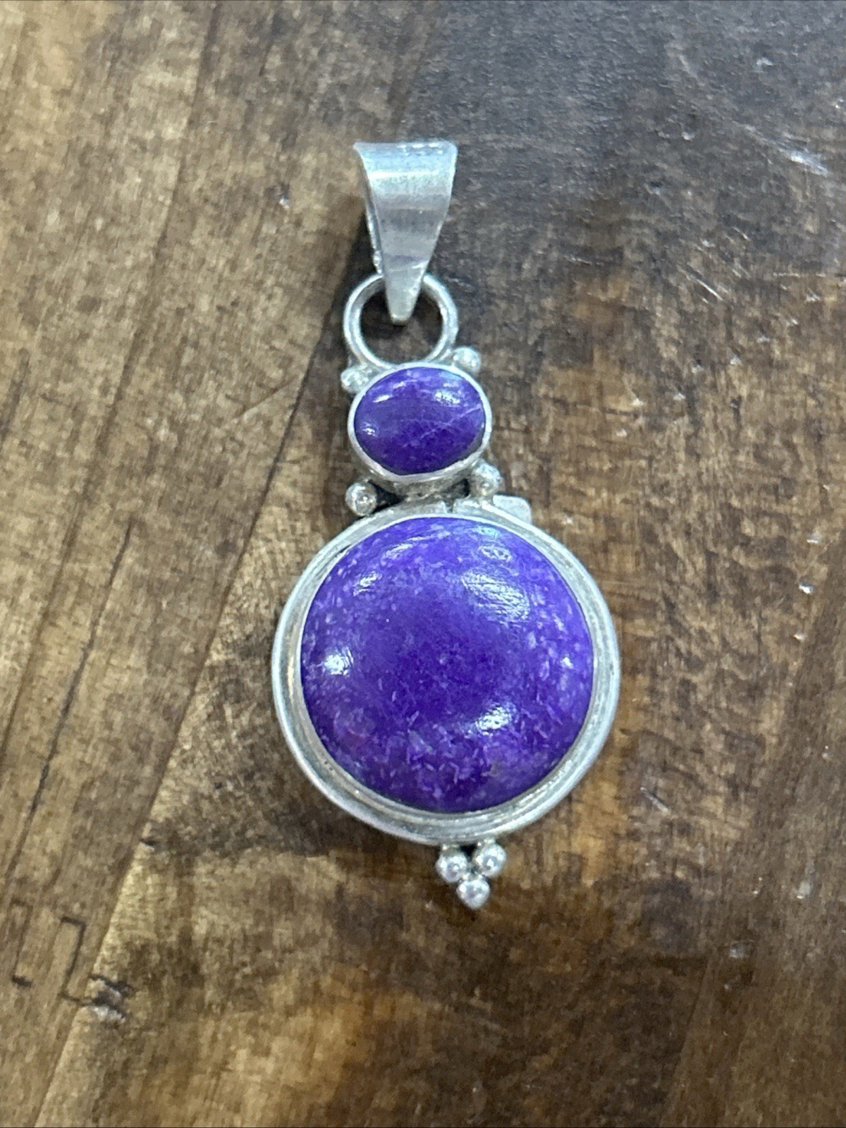 Sterling Silver Double Sugilite Circle Pendant 5.46 Grams