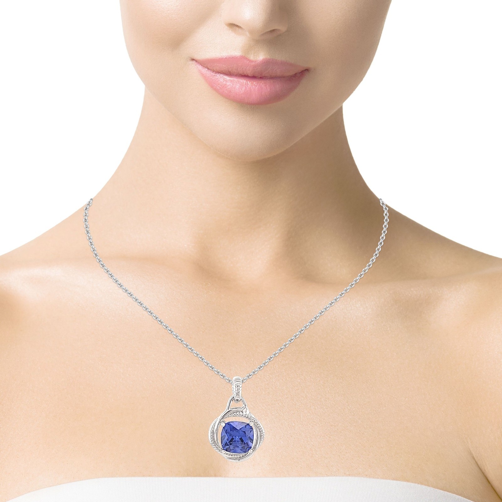 TANZANITE 8mm CUSHION INFINITY NECKLACE (16″ Or 18″) 925 Sterling Silver