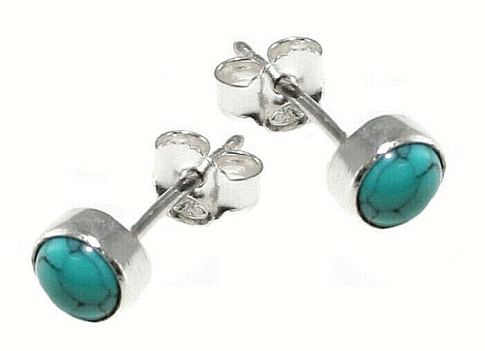 925 REAL SILVER *** Small Turquoise Stud Earrings Ø 5 mm