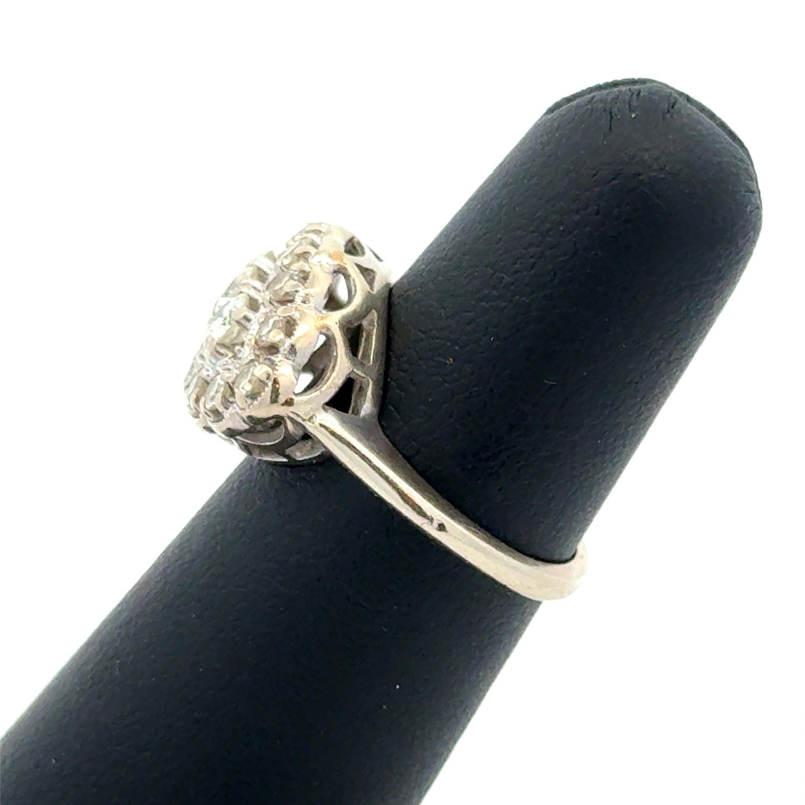 Designer 14k White Gold Art Deco White Diamond Navette Cluster Anniversary Ring