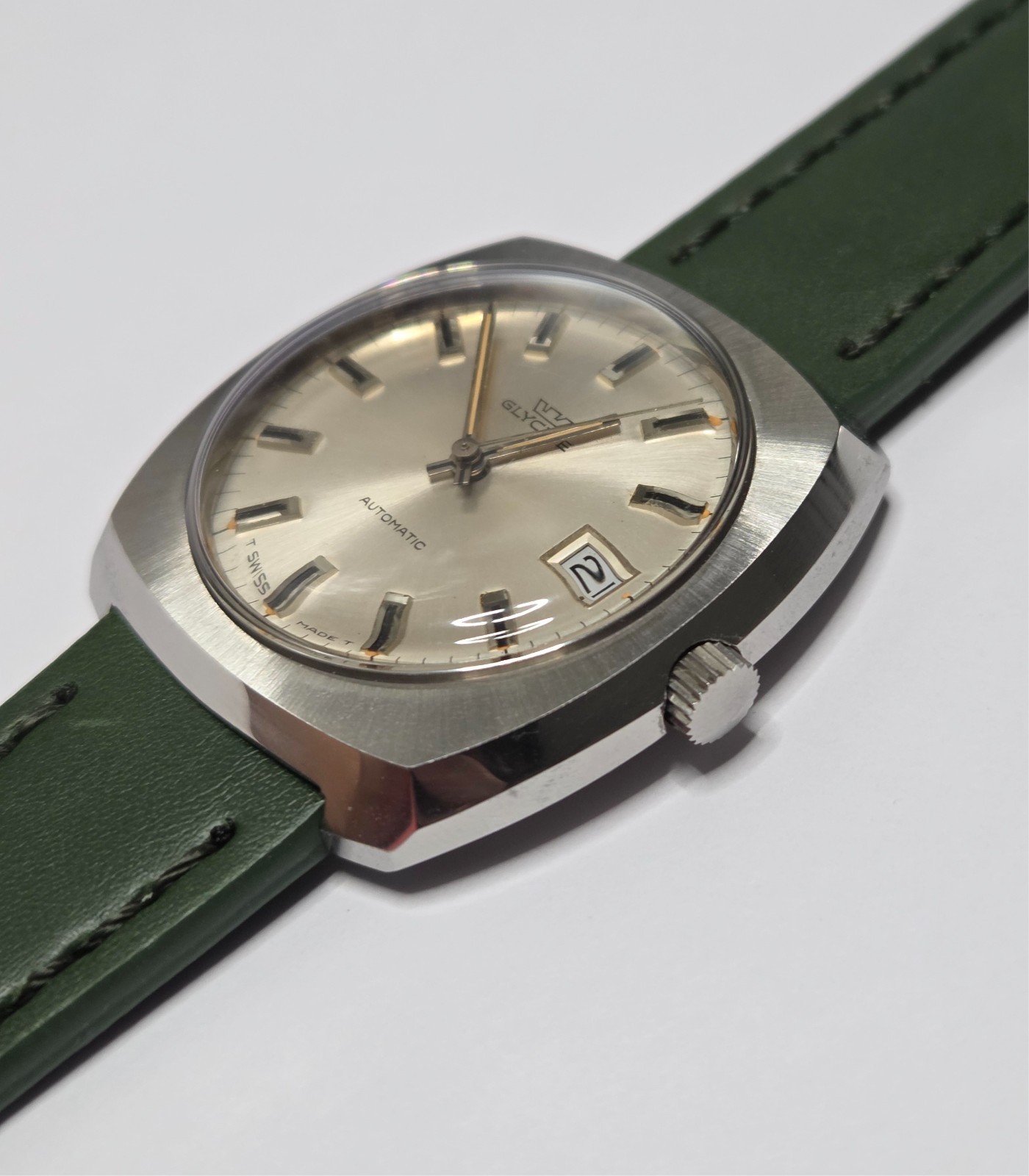 Glycine Automatic Date Watch Vintage Mens Beige Dial Perfect NOS 313/231 GOOD
