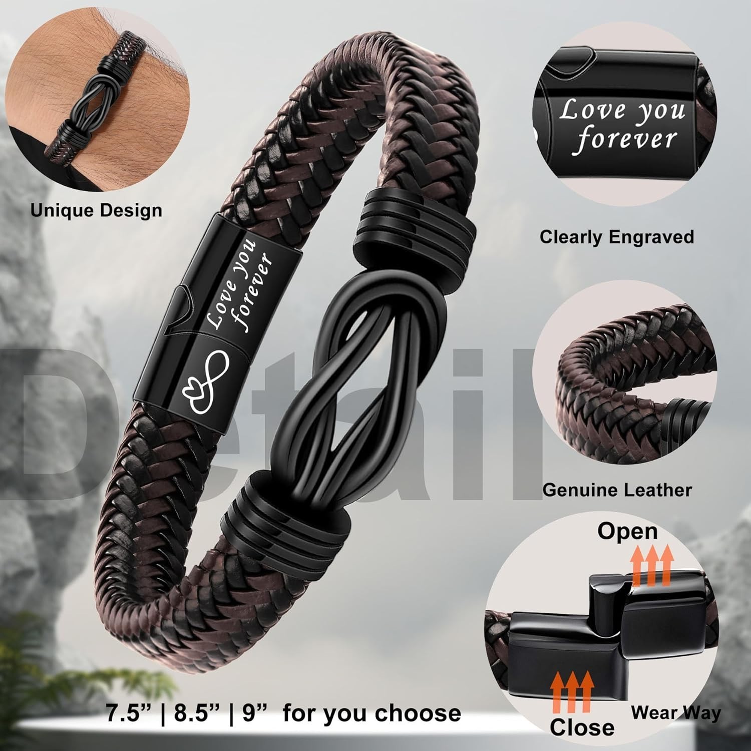 Inspirational Leather Bracelet – Size 9 – Perfect Gift for Him on Any Occasion