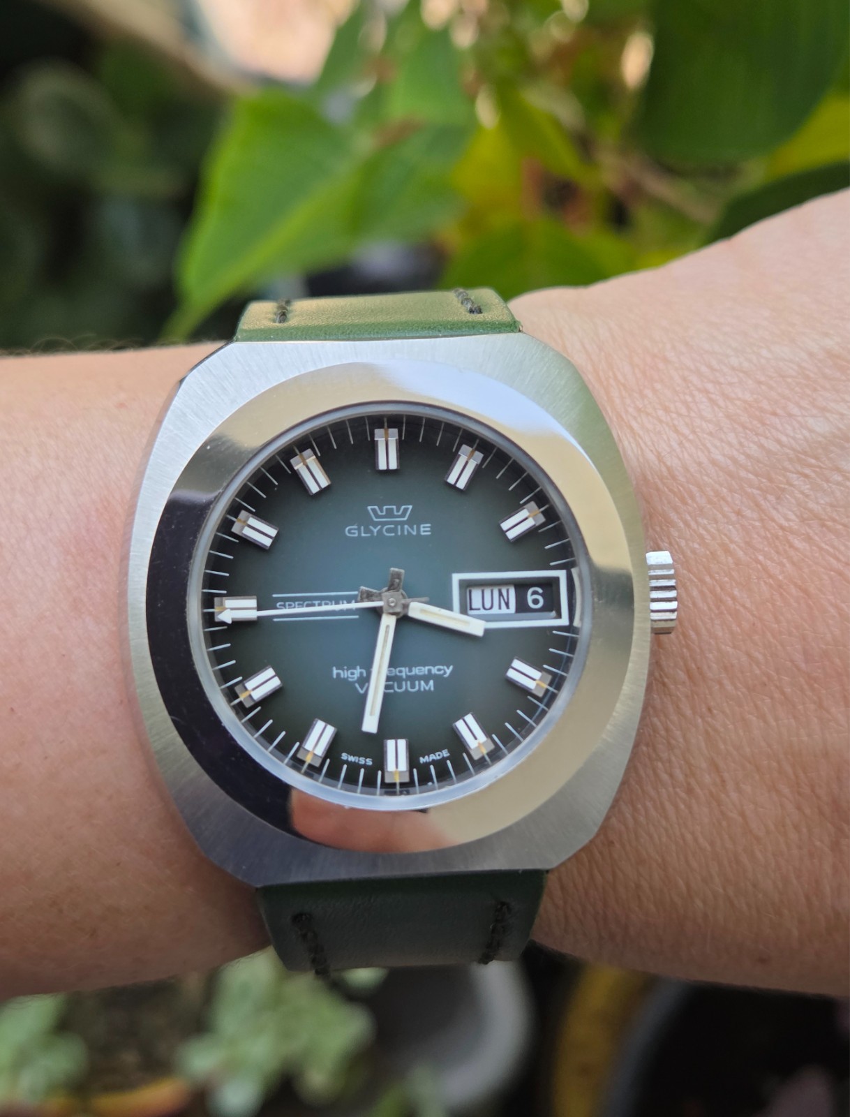 Glycine Automatic Watch Vintage Mens High Frecuency Spectrum Vacuum Gray Dial