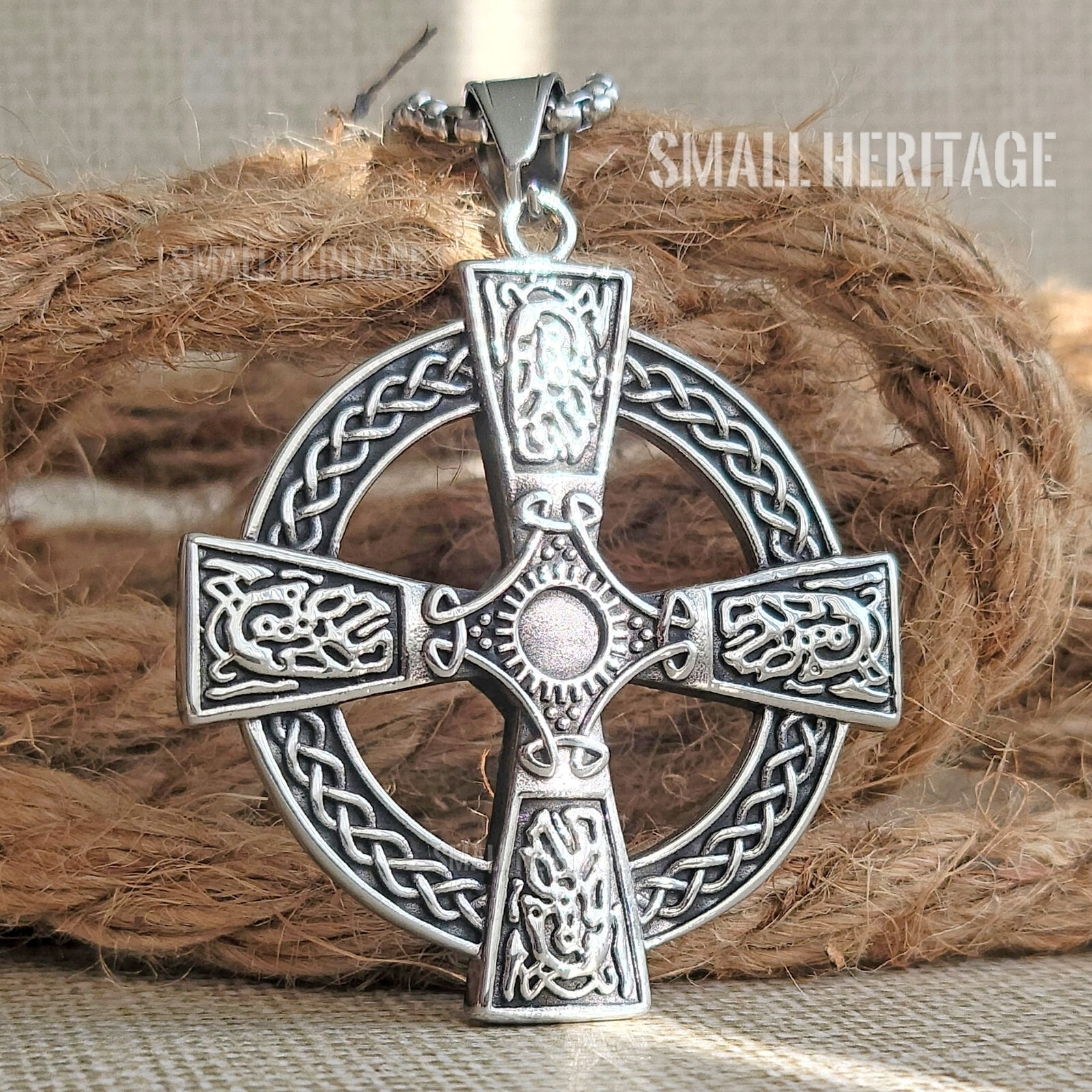 Large Celtic Cross Necklace Stainless Steel Irish Christian Pendant Chain Men