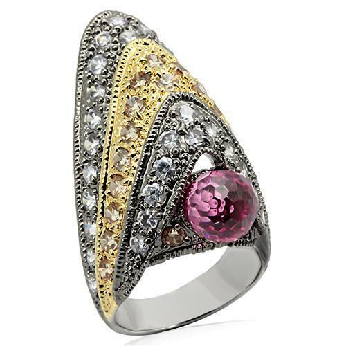 LO1001 – Rhodium+Gold+ Ruthenium Brass Ring with AAA Grade CZ in Multi Color