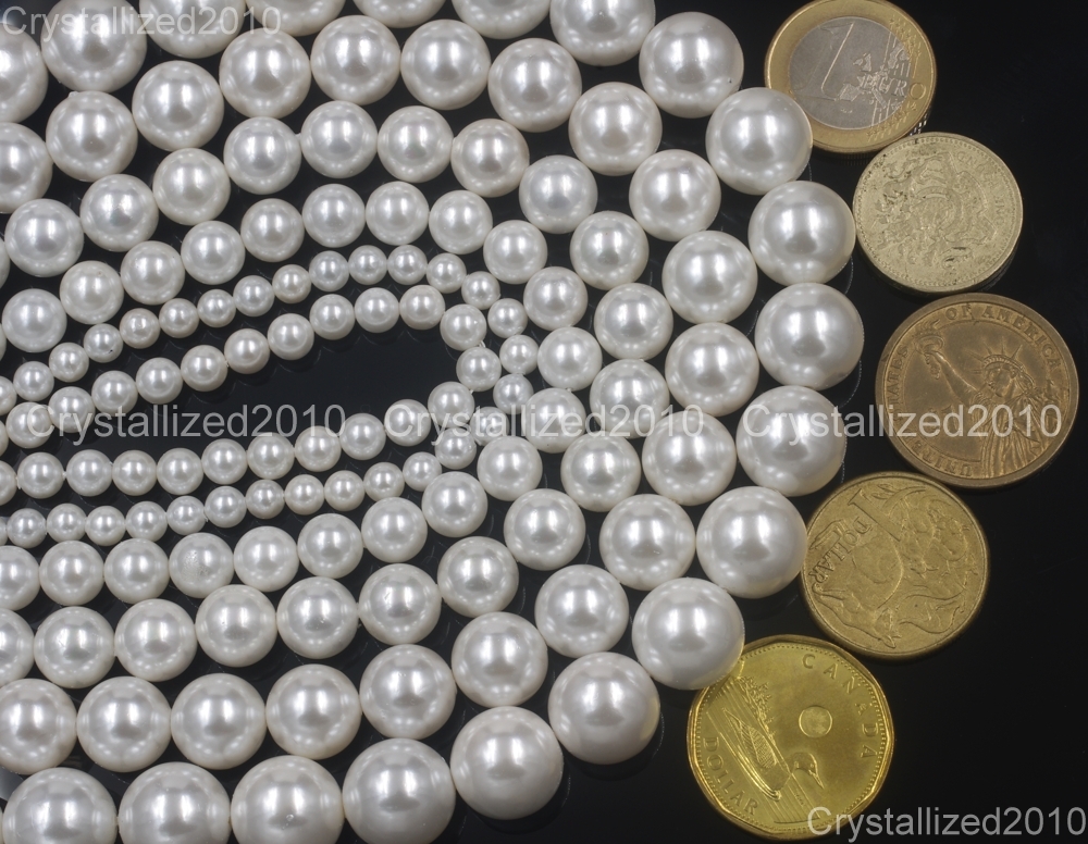 Natural White Oyster Shell Pearls Round Beads 5mm 6mm 8mm 10mm 12mm 14mm 15.5″