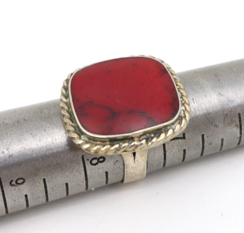 Vintage 5.4 Gram Mexico Sterling Silver 925 Red Howlite Ring SZ 7.5 Southwest