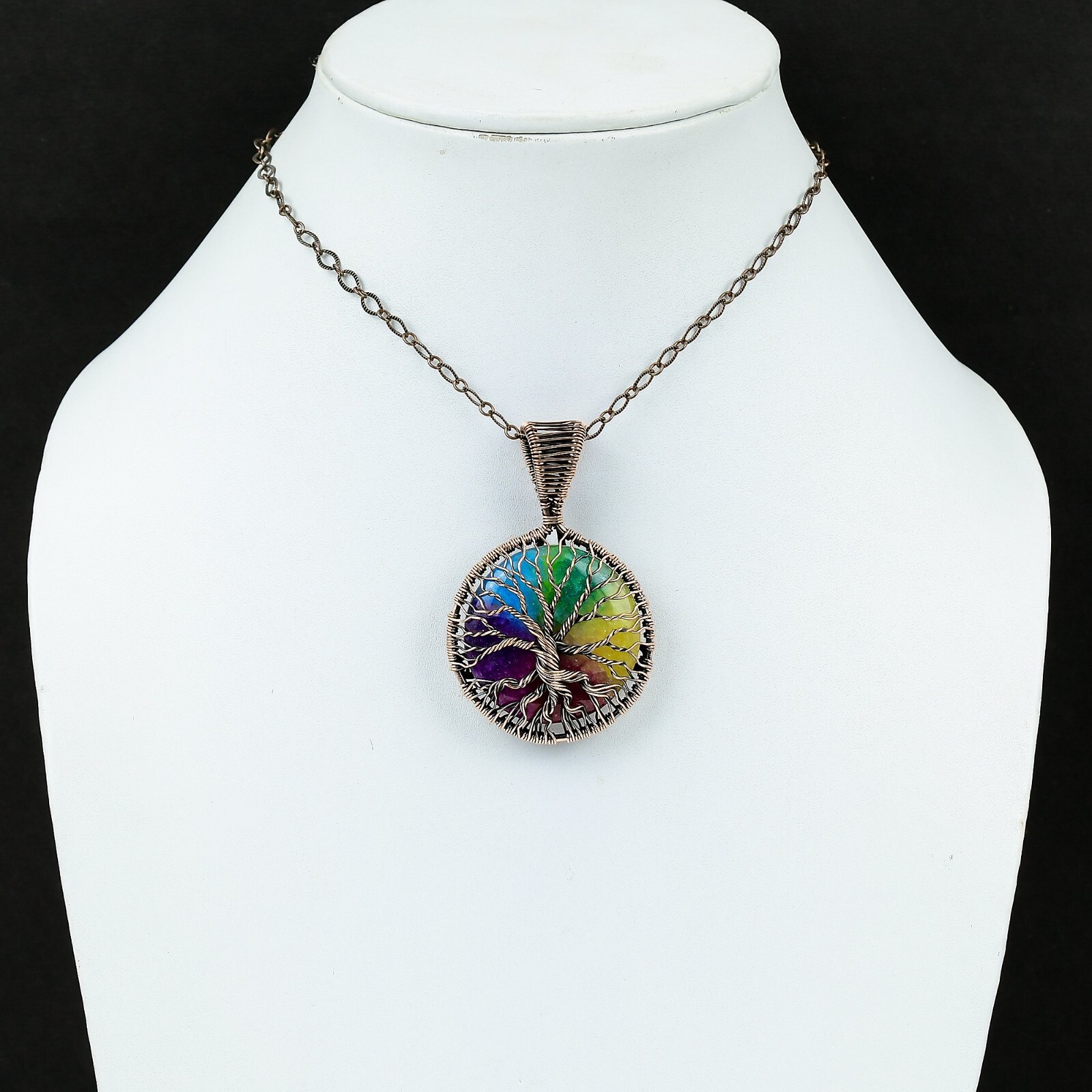 Rainbow Solar Quartz Druzy Copper Bestie Gift Wire Wrapped Tree Of Life 2.36″