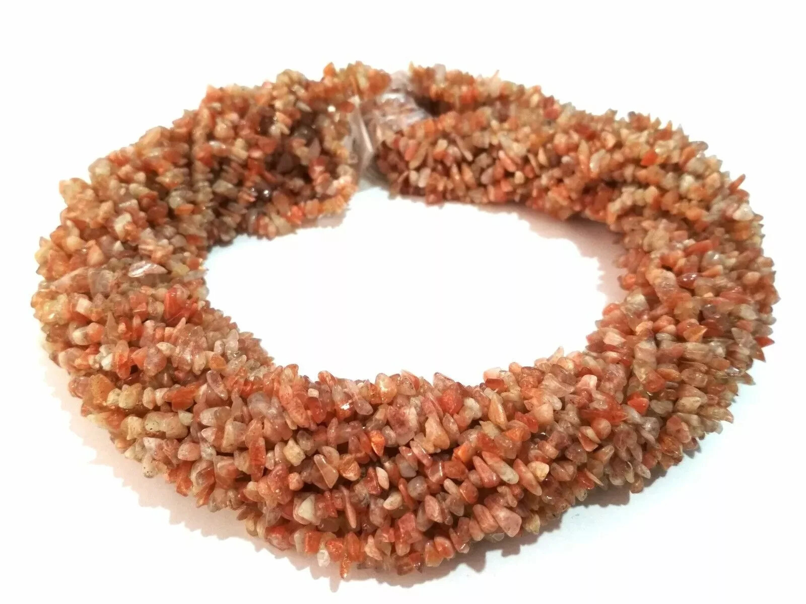 Natural Sunstone Chips Nuggets Smooth 4-6 mm Gemstone Beads 34″inch 1 Necklace