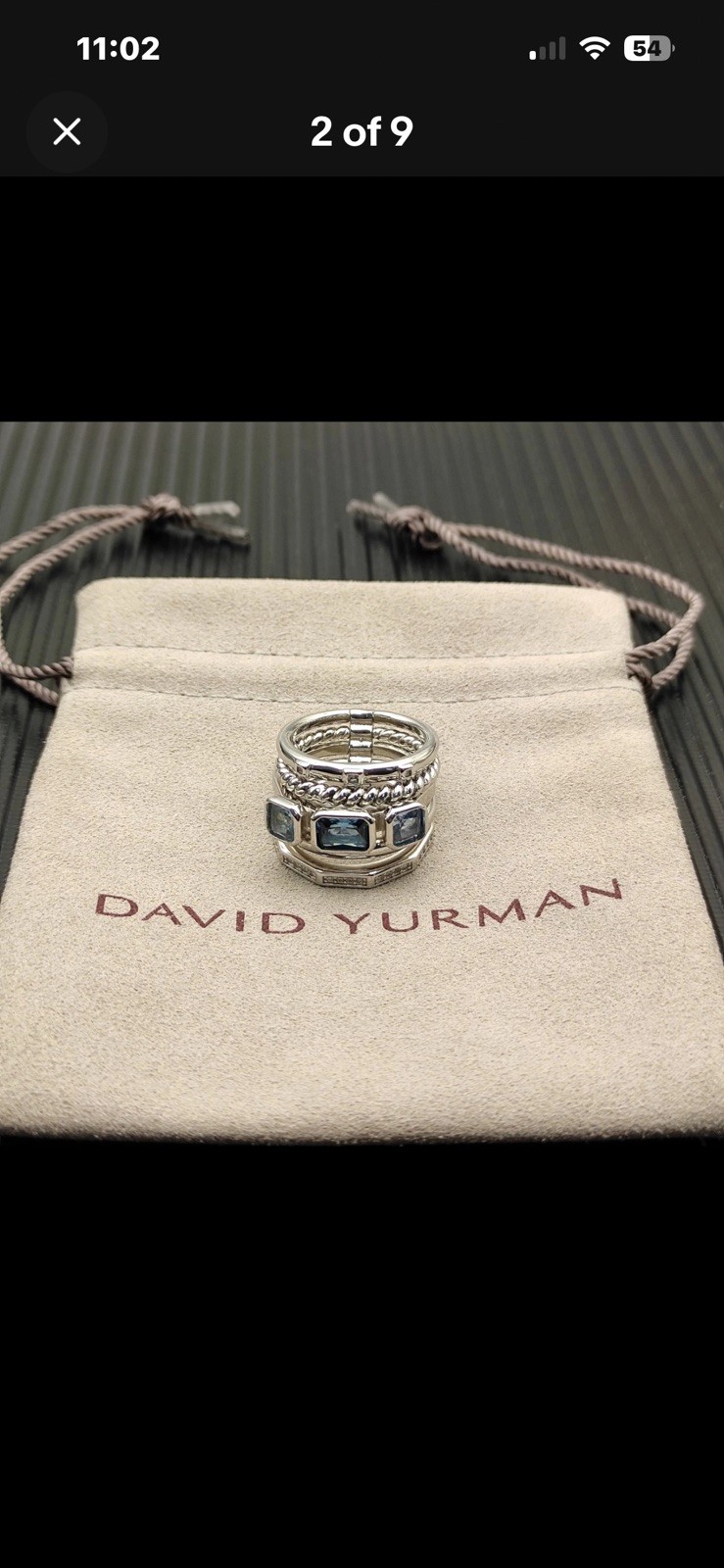 DAVID YURMAN 925 Sterling Silver Blue Topaz Cable Stack Ring size 8