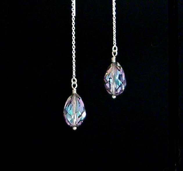 “IAJ” STERLING SILVER Ear Threader w/RARE RETIRED VITRAIL LT. CRYSTAL DANGLE