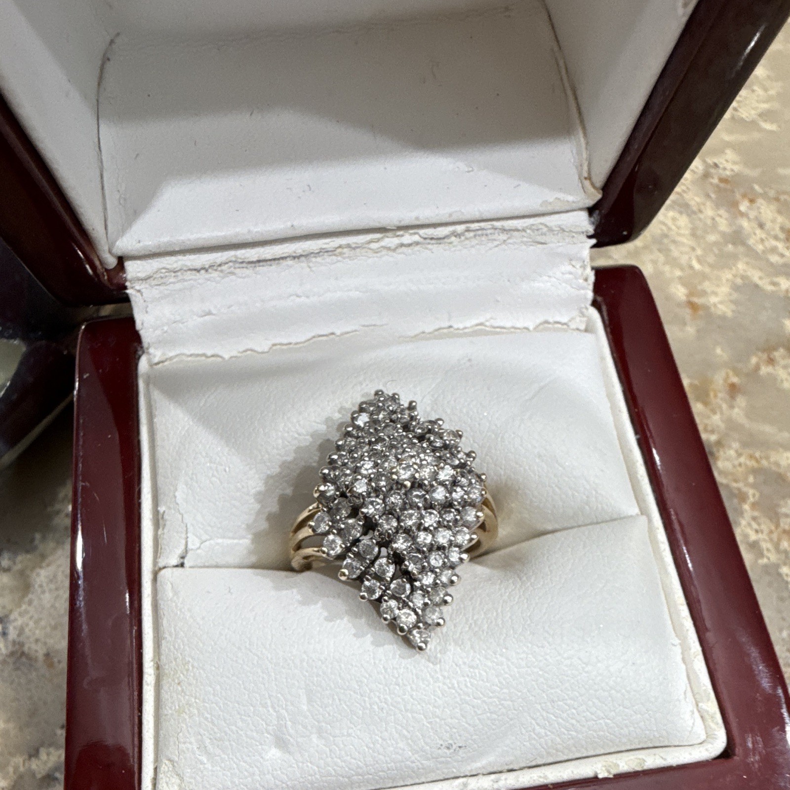 14K Yellow Gold Round White/Colorless Diamond Cluster Ring Size 7 Prong Set