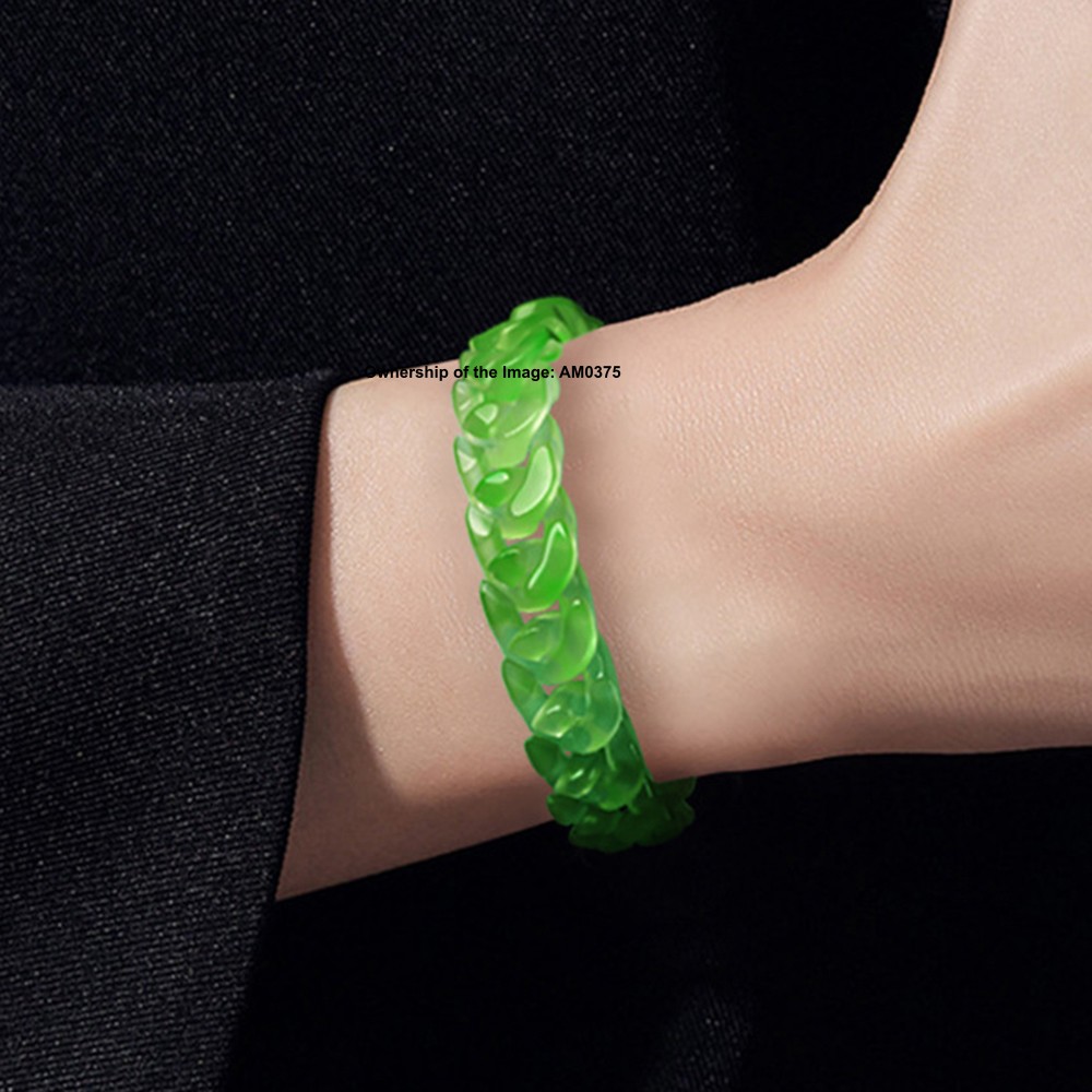 Natural Green Agate 11mm Curb Link Chain Bracelet For Women Men 15-24cm Handmade