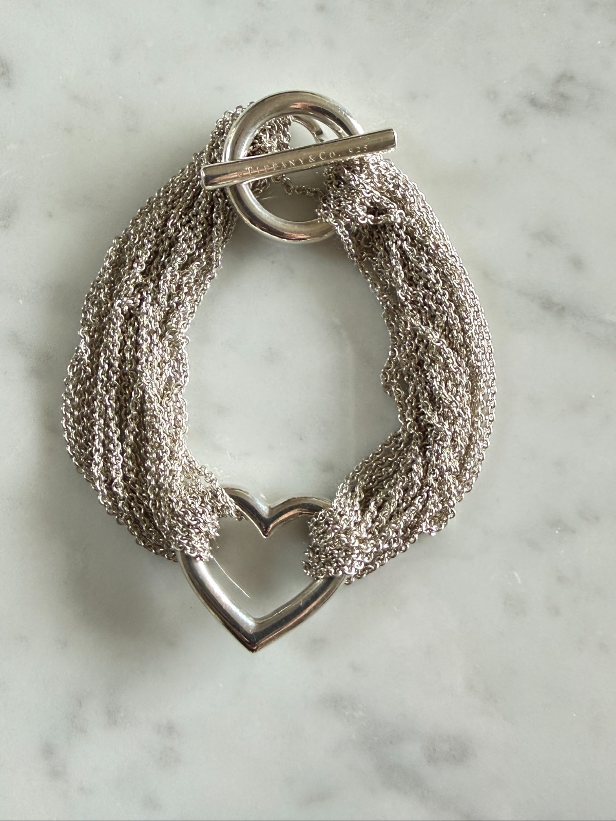 Tiffany & Co. 925 Hallmarked Multi Strand Heart Toggle Closure Bracelet