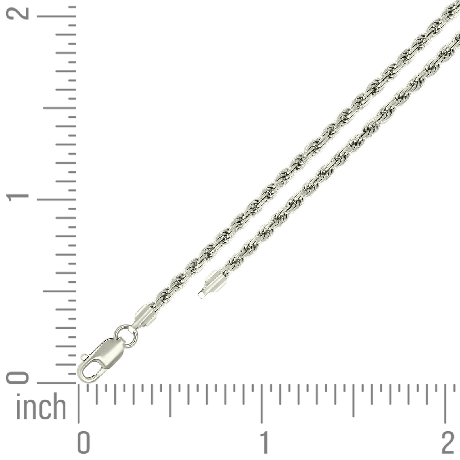 925 Sterling Silver Solid Rope Chain Silver 2.5mm 7inches to 24 Inches