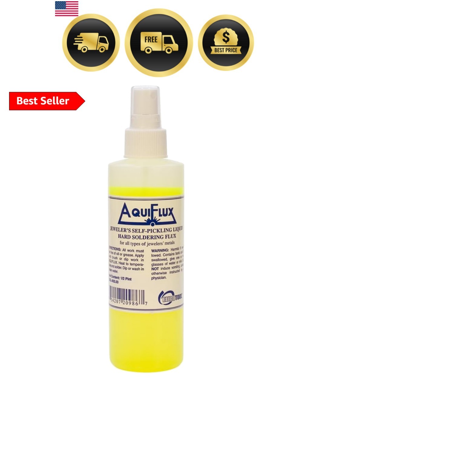 AquiFlux Jeweler’s Self-Pickling Liquid Soldering Flux, 1/2 Pint Spray Bottle |